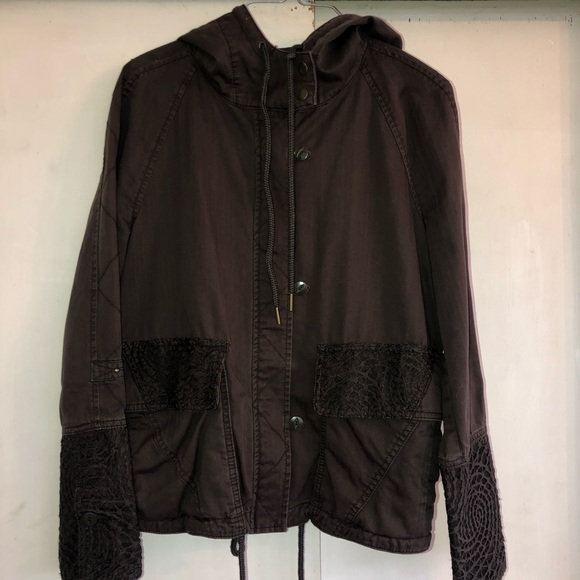 Anthropologie HEI HEI Cotton Utility Hoodie Jacket Crochet Detail Small NWOT - Picture 2 of 9